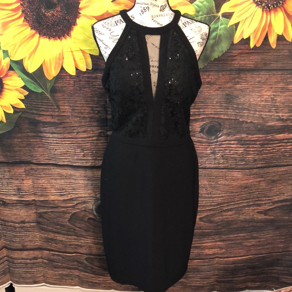 NW Nightway Cocktail Dress Sheer Front LBD